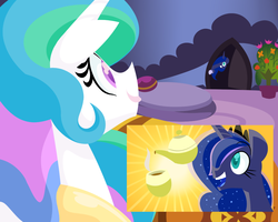 Size: 1000x800 | Tagged: safe, artist:frostedwarlock, princess celestia, princess luna, g4, ask, celestia replies, door, drink, tea, tumblr