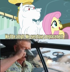 Size: 634x655 | Tagged: safe, edit, edited screencap, screencap, bulk biceps, fluttershy, human, pegasus, pony, g4, rainbow falls, coffee, colonel miles quaritch, female, irl, irl human, james cameron's avatar, male, mare, meme, photo, replacement meme, stallion