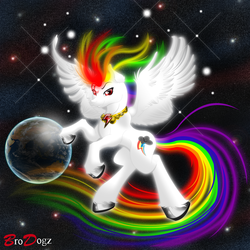 Size: 3900x3900 | Tagged: safe, artist:brodogz, rainbow dash, g4, contest, earth, element of loyalty, elements of harmony, female, high res, solo, space, stars, super rainbow dash, unshorn fetlocks