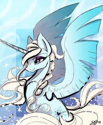 Size: 1280x1556 | Tagged: safe, artist:probablyfakeblonde, alicorn, pony, disney, elsa, eyeshadow, frozen (movie), heart, ponified, sitting, smiling, solo, spread wings