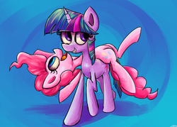 Size: 1400x1000 | Tagged: safe, artist:senx, pinkie pie, twilight sparkle, g4, pinkie pie riding twilight, ponies riding ponies, riding