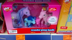 Size: 3264x1840 | Tagged: safe, bootleg, play right, radioactive, toy, walgreens, wonder pony lands