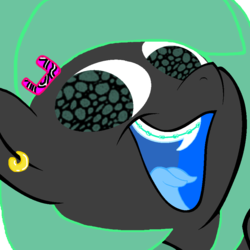 Size: 894x894 | Tagged: dead source, safe, artist:princessamity, edit, oc, oc only, 80s, base used, braces, close-up, earring, hairclip, nightmare fuel, simple background, smeel, smiling, solo, trypophobia