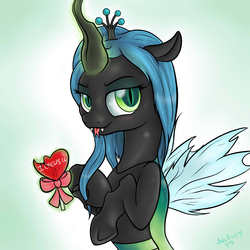 Size: 2000x2000 | Tagged: safe, artist:nobody47, queen chrysalis, changeling, changeling queen, g4, crown, cute, cutealis, female, heart, jewelry, regalia, solo