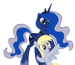 Size: 902x781 | Tagged: safe, edit, derpy hooves, princess luna, pegasus, pony, g4, my little pony: friendship is magic, rainbow falls, female, happy, mare, meme, oh the places you'll go, simple background, transparent background, vector, voice actor joke, x x everywhere