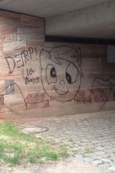 Size: 320x480 | Tagged: safe, derpy hooves, pegasus, pony, g4, female, mare, photo, vandalism, wall