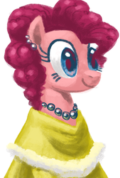 Size: 459x681 | Tagged: safe, artist:needsmoarg4, pinkie pie, earth pony, pony, g4, clothes, digital painting, dress, ear piercing, earring, female, jewelry, mare, necklace, piercing, simple background, solo, white background