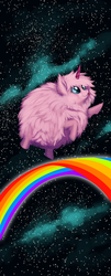 Size: 2000x4961 | Tagged: safe, artist:hoofboot, oc, oc only, oc:fluffle puff, pink fluffy unicorns dancing on rainbows, rainbow, solo