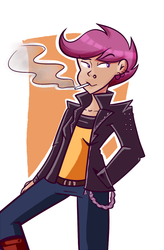 Size: 657x1000 | Tagged: safe, artist:php52, scootaloo, human, g4, clothes, female, humanized, leather jacket, light skin, older, piercing, smoking, solo