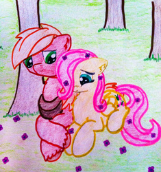 Size: 1926x2047 | Tagged: safe, artist:dreamyeevee, big macintosh, fluttershy, earth pony, pony, g4, male, ship:fluttermac, shipping, stallion, straight, traditional art