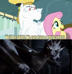 Size: 636x657 | Tagged: safe, edit, edited screencap, screencap, bulk biceps, fluttershy, g4, my little pony: friendship is magic, rainbow falls, desolation of smaug, meme, replacement meme, smaug the golden, the hobbit