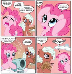 Size: 519x532 | Tagged: safe, idw, official comic, pinkie pie, toffee truffle, friends forever #1, g4, my little pony: friends forever, spoiler:comic, partillery, party cannon