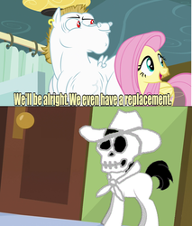 Size: 643x756 | Tagged: safe, edit, edited screencap, screencap, bulk biceps, fluttershy, pegasus, pony, g4, rainbow falls, female, male, mare, meme, replacement meme, stallion, the man they call ghost, true capitalist radio