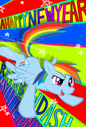 Size: 1181x1748 | Tagged: safe, artist:waai, rainbow dash, g4, female, new year, pixiv, solo, speed lines