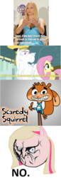 Size: 800x2322 | Tagged: safe, edit, edited screencap, screencap, bulk biceps, fluttershy, oc, oc:meghan mccarthy, g4, rainbow falls, meghan mccarthy, meme, no, replacement meme, scaredy squirrel, take that