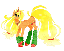 Size: 1280x1024 | Tagged: safe, artist:linamomoko, applejack, alicorn, pony, g4, alicornified, applecorn, female, leg warmers, race swap, simple background, solo, white background