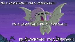 Size: 1280x720 | Tagged: safe, edit, edited screencap, screencap, fluttershy, bat pony, pony, bats!, g4, my little pony: friendship is magic, female, flutterbat, flying, image macro, mare, meme, nicolas cage, night, quote, race swap, solo, vampire's kiss