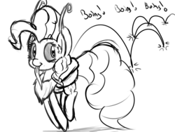 Size: 1000x750 | Tagged: safe, pinkie pie, mothpony, original species, g4, female, monochrome, pronking, solo, species swap