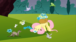 Size: 1366x768 | Tagged: safe, screencap, fluttershy, g4, swarm of the century, female, flower, solo