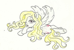 Size: 1241x845 | Tagged: safe, artist:joelashimself, lily blossom, pegasus, pony, g4, both cutie marks, looking at you, lying down, on side, prone, solo, traditional art