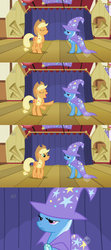 Size: 1920x4320 | Tagged: safe, artist:dtkraus, edit, screencap, applejack, trixie, boast busters, g4, comic, glare, wat