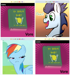 Size: 516x551 | Tagged: safe, rainbow dash, soarin', derpibooru, g4, exploitable meme, fetish, juxtaposition, juxtaposition win, meme, meta, varying degrees of want, vore