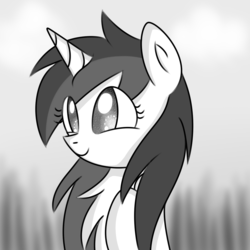 Size: 1000x1000 | Tagged: safe, artist:mayleebell24, oc, oc only, pony, unicorn, chest fluff, monochrome, solo