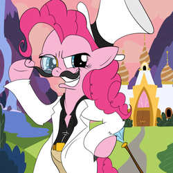 Size: 1500x1500 | Tagged: safe, artist:flutteranderson, pinkie pie, g4, cane, female, gentlemen, hat, monocle, solo, top hat