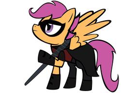 Size: 1024x785 | Tagged: safe, artist:keyannaklm, scootaloo, g4, batman, crossover, dc comics, female, parody, robin, solo