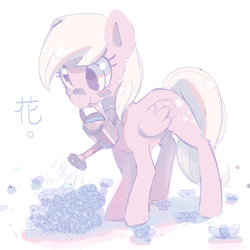 Size: 800x800 | Tagged: safe, artist:mewball, derpy hooves, pegasus, pony, g4, female, flower, mare, solo, watering