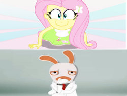 Size: 750x563 | Tagged: useless source url, safe, fluttershy, equestria girls, g4, exploitable meme, happyshy, meme, rabbid, rabbids, rabbids invasion, rayman