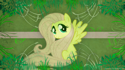 Size: 1920x1080 | Tagged: safe, artist:korikian, artist:utterlyludicrous, fluttershy, pony, g4, female, happy, sitting, solo, vector, wallpaper