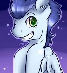 Size: 1002x1080 | Tagged: safe, artist:imspainter, soarin', g4, ear fluff, grin, male, solo, wink