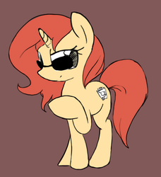 Size: 496x544 | Tagged: artist needed, safe, oc, oc only, oc:vivianne snare, pony, unicorn, colored, female, mare, raised hoof, simple background, solo, sunglasses