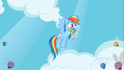 Size: 1366x768 | Tagged: safe, screencap, rainbow dash, parasprite, g4, swarm of the century