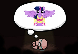 Size: 528x367 | Tagged: safe, edit, twilight sparkle, alicorn, pony, g4, alicorn drama, background pony strikes again, barely pony related, drama, op is a duck, op is trying to start shit, shitposting, the binding of isaac, trolling, twilight sparkle (alicorn)