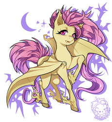 Size: 1000x1086 | Tagged: safe, artist:raspbearyart, fluttershy, bat pony, pony, bats!, g4, female, flutterbat, race swap, solo