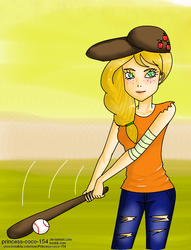 Size: 1020x1332 | Tagged: safe, artist:princess-coco-154, applejack, human, g4, baseball, female, humanized, light skin, solo