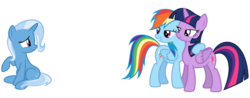 Size: 1632x643 | Tagged: safe, artist:sofunnyguy, artist:xpesifeindx, edit, rainbow dash, trixie, twilight sparkle, alicorn, pony, g4, female, implied lesbian, implied shipping, implied twixie, lesbian, mare, ship:twidash, shipping, simple background, transparent background, twilight sparkle (alicorn), vector