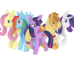 Size: 1500x1200 | Tagged: safe, artist:larka-lover, applejack, fluttershy, rainbow dash, rarity, twilight sparkle, earth pony, pegasus, pony, unicorn, g4, female, horn, mare, simple background, transparent background, unicorn twilight