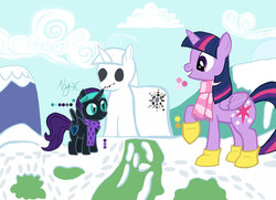 Size: 1049x761 | Tagged: safe, artist:warsadlepony, twilight sparkle, oc, oc:nyx, alicorn, pony, g4, alicorn oc, duo, snow, snowpony, twilight sparkle (alicorn)