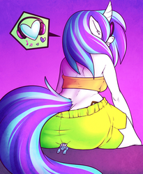 Size: 1500x1828 | Tagged: safe, artist:sheela, dj pon-3, vinyl scratch, oc, oc:hida, anthro, g4, ass, butt, butt crush, giant anthro, huge butt, large butt, macro, micro, sitting on person, the ass was fat, vinyl ass