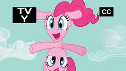 Size: 1920x1080 | Tagged: safe, artist:dtkraus, edit, edited screencap, screencap, pinkie pie, earth pony, pony, g4, the best night ever, female, solo, tv rating, tv-y, wat
