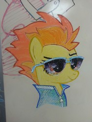 Size: 960x1280 | Tagged: safe, artist:keirish, spitfire, pegasus, pony, g4, female, solo, sunglasses, traditional art, warmup suit, whiteboard