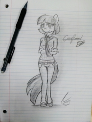 Size: 960x1280 | Tagged: safe, artist:451kitkat, coco pommel, earth pony, anthro, g4, female, grayscale, lined paper, monochrome, pencil, solo, traditional art