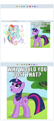 Size: 256x571 | Tagged: safe, lyra heartstrings, rainbow dash, sweetie belle, twilight sparkle, alicorn, pony, derpibooru, g4, exploitable meme, female, image macro, juxtaposition, juxtaposition fail, juxtaposition win, lesbian, mare, meme, meta, snuggling, twilight sparkle (alicorn)