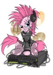 Size: 3508x4961 | Tagged: safe, artist:toonlancer, pinkie pie, g4, alternate hairstyle, clothes, female, headphones, hoodie, mohawk, piercing, punk, punkie pie, solo