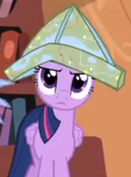 Size: 295x398 | Tagged: safe, screencap, twilight sparkle, alicorn, pony, g4, my little pony: friendship is magic, three's a crowd, cartographer's cap, female, hat, map, mare, paper hat, solo, twilight sparkle (alicorn)