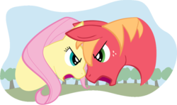 Size: 500x295 | Tagged: safe, artist:crowneprince, big macintosh, fluttershy, earth pony, pony, g4, angry, argument, male, ship:fluttermac, shipping, simple background, stallion, straight, transparent background