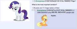 Size: 728x275 | Tagged: safe, applejack, rarity, g4, /mlp/, 4chan, 4chan screencap, filly, that pony sure does love apples, thread
